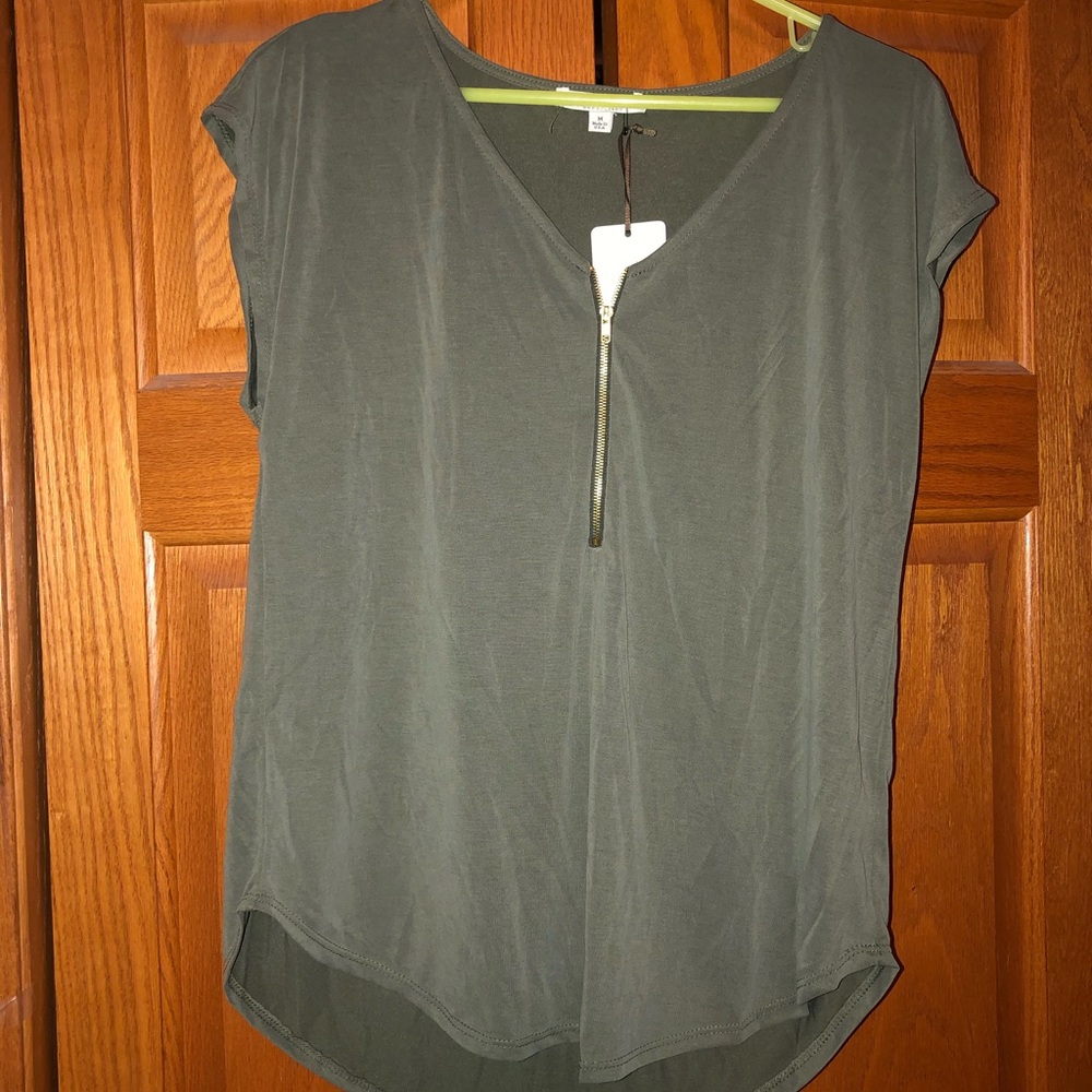 Forest green dress shirt with zipper